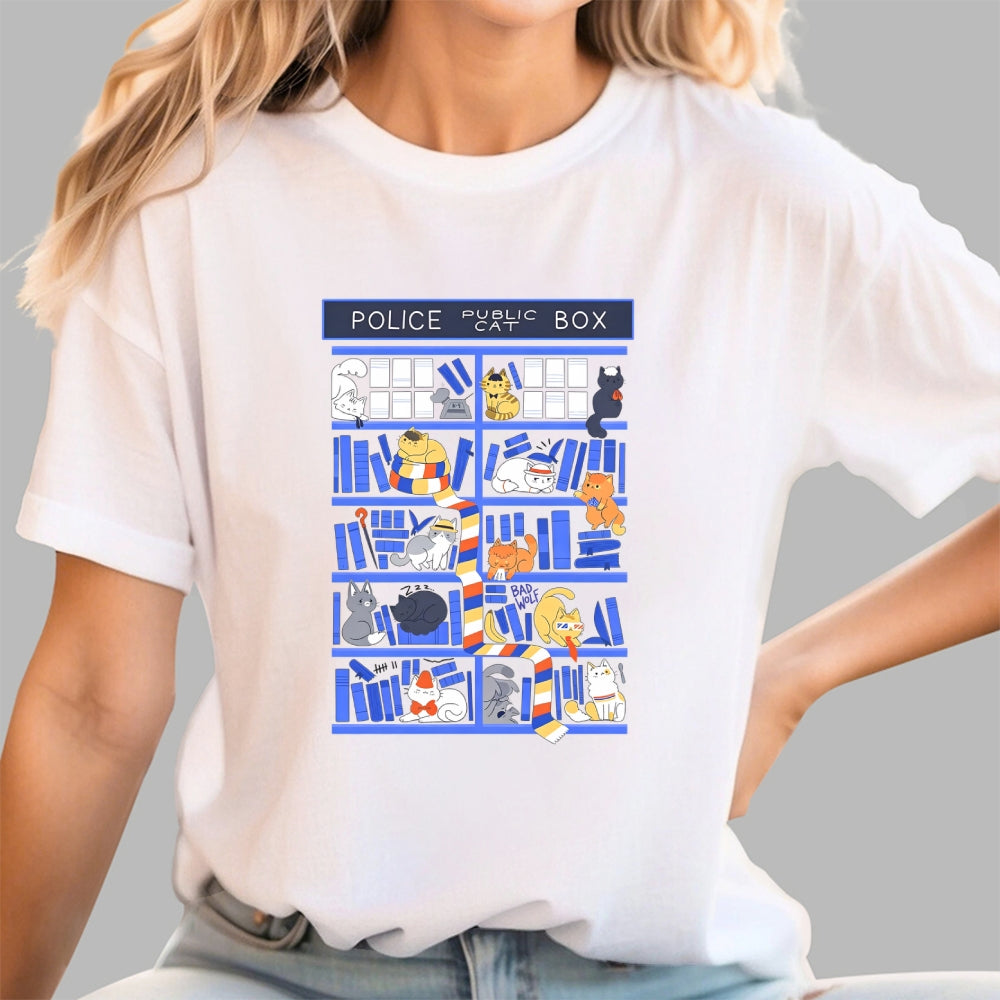 Police Box Library Cats-dr who  T-Shirt