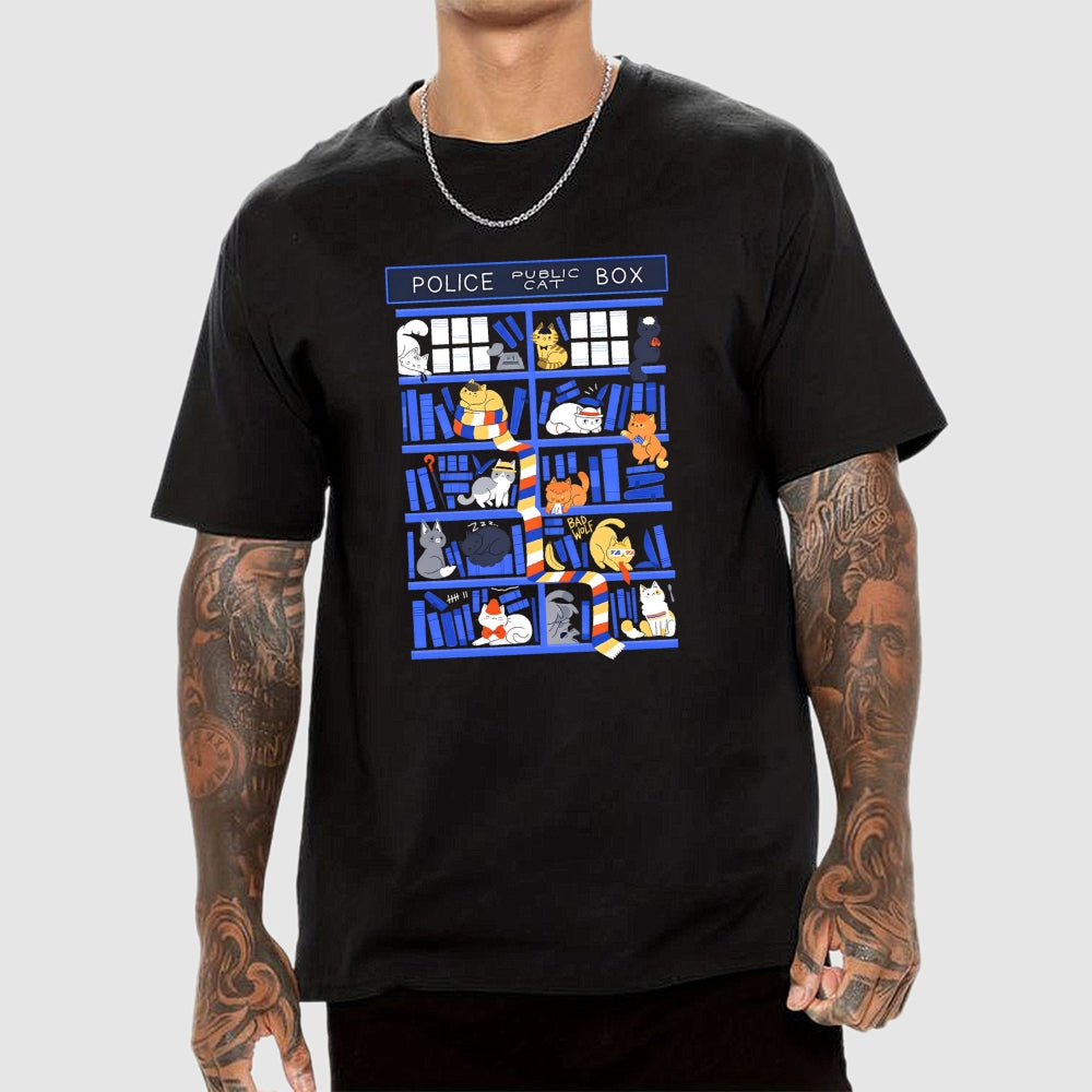 Police Box Library Cats-dr who  T-Shirt
