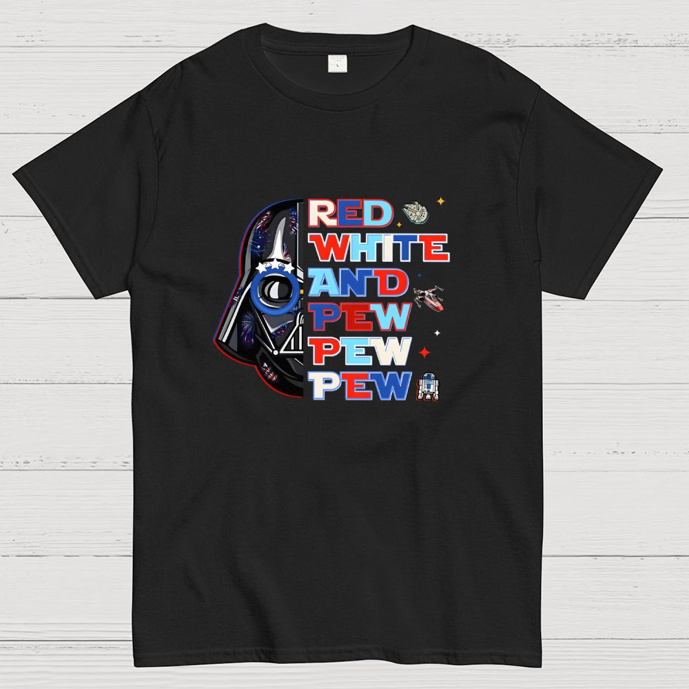 Star Movie 4th Of July Patriotic Red White Pew Pew Pew Millennium Falcon  T-Shirt