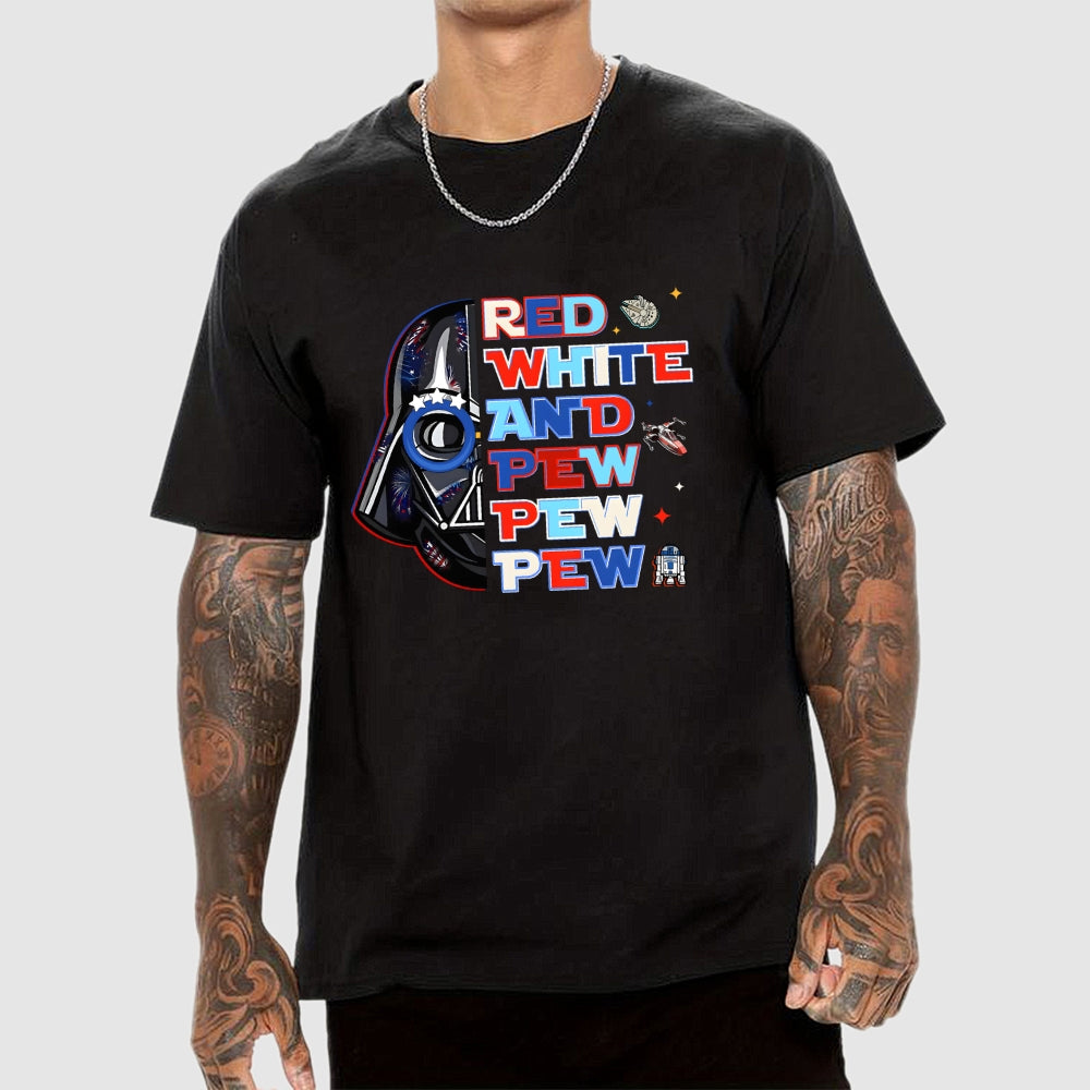 Star Movie 4th Of July Patriotic Red White Pew Pew Pew Millennium Falcon  T-Shirt
