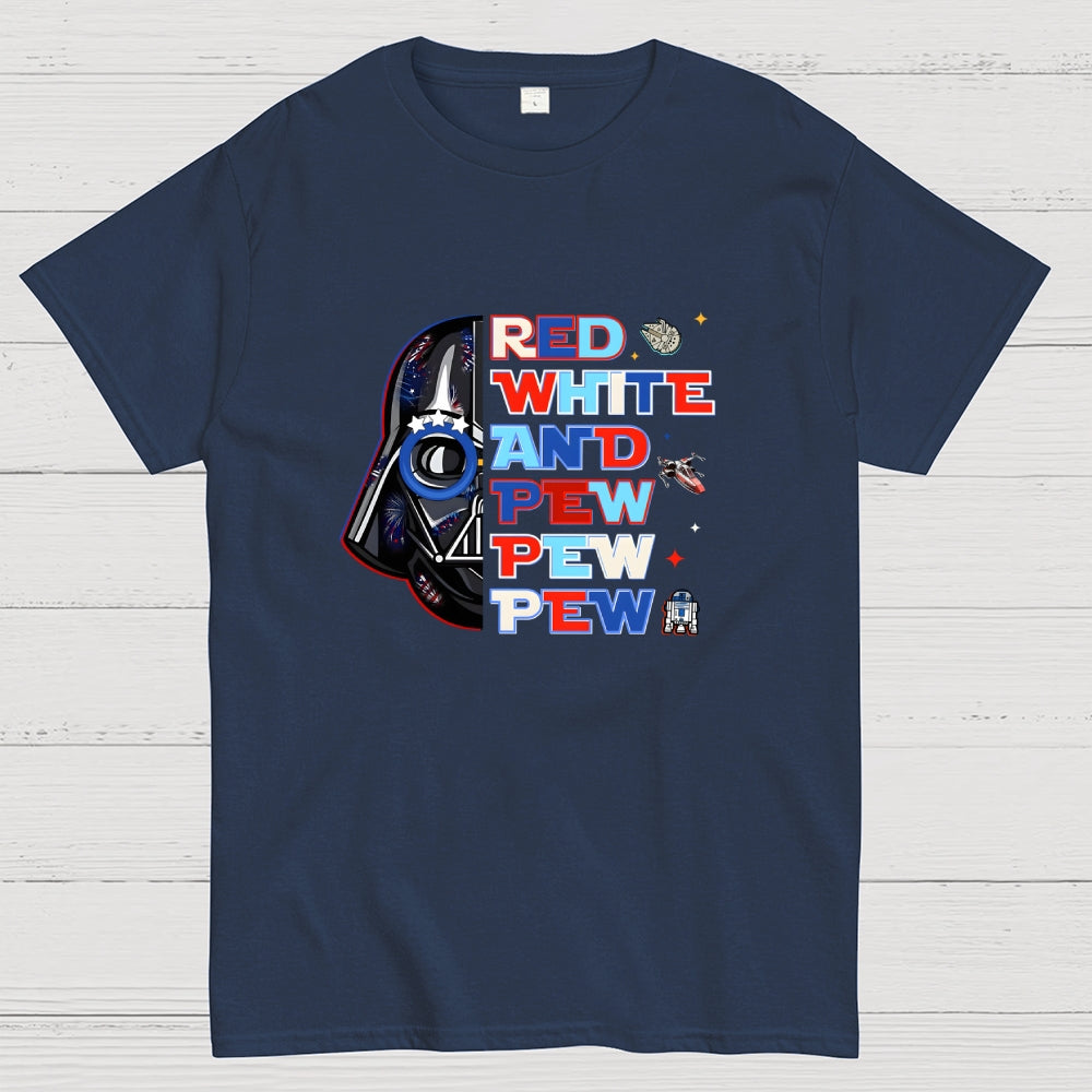Star Movie 4th Of July Patriotic Red White Pew Pew Pew Millennium Falcon  T-Shirt