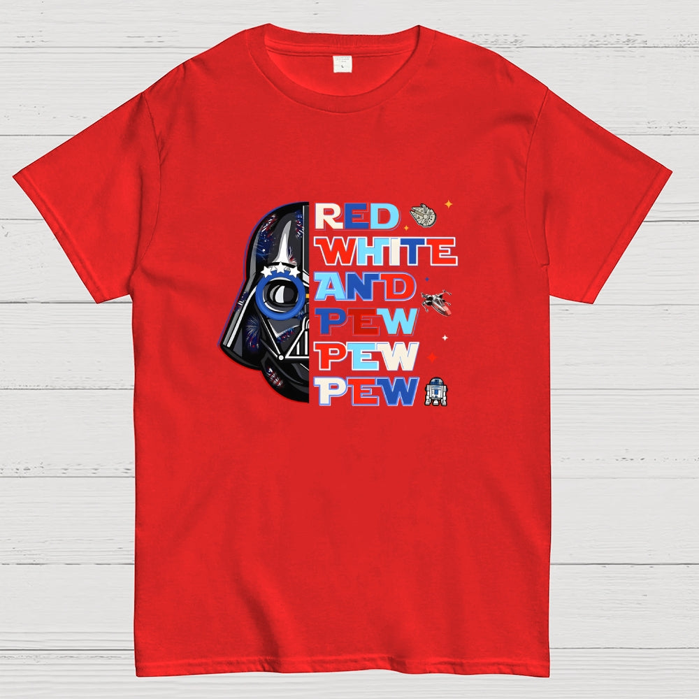 Star Movie 4th Of July Patriotic Red White Pew Pew Pew Millennium Falcon  T-Shirt