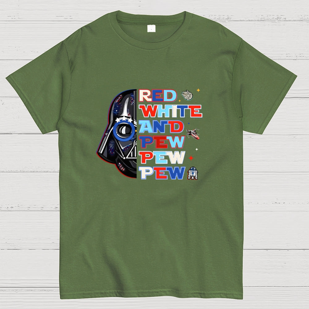 Star Movie 4th Of July Patriotic Red White Pew Pew Pew Millennium Falcon  T-Shirt