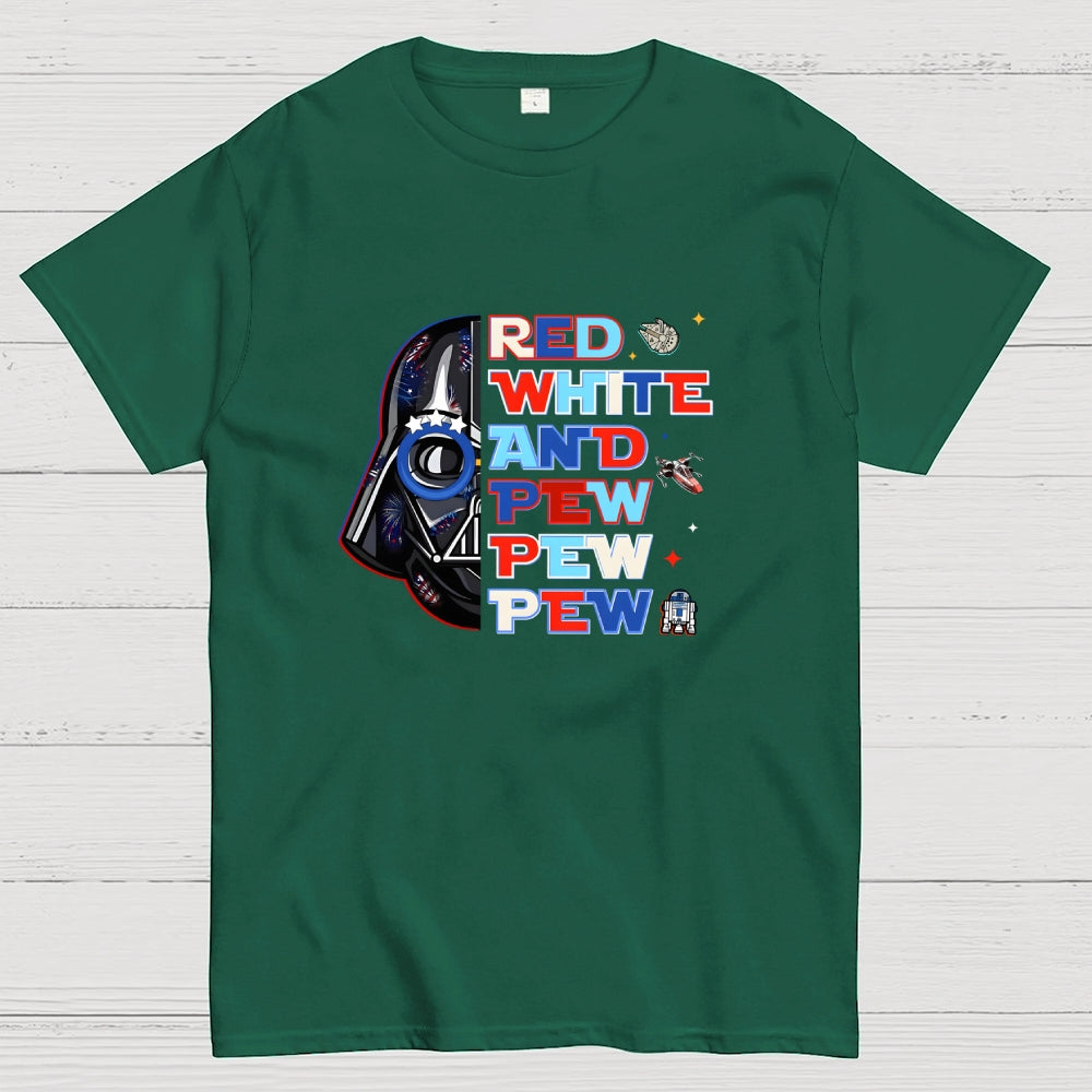 Star Movie 4th Of July Patriotic Red White Pew Pew Pew Millennium Falcon  T-Shirt