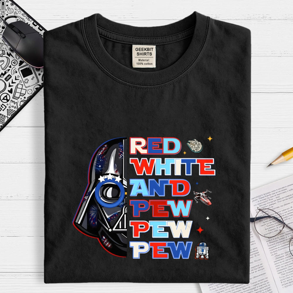 Star Movie 4th Of July Patriotic Red White Pew Pew Pew Millennium Falcon  T-Shirt