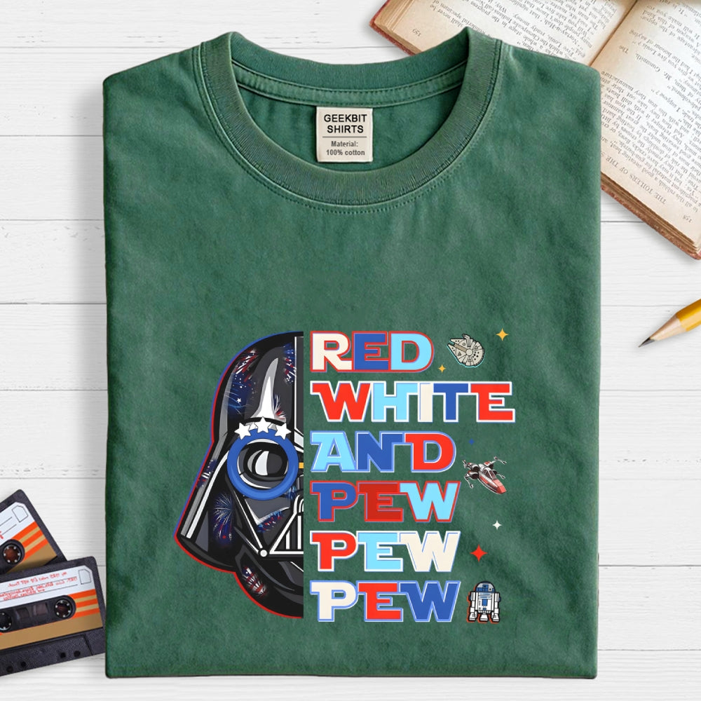 Star Movie 4th Of July Patriotic Red White Pew Pew Pew Millennium Falcon  T-Shirt