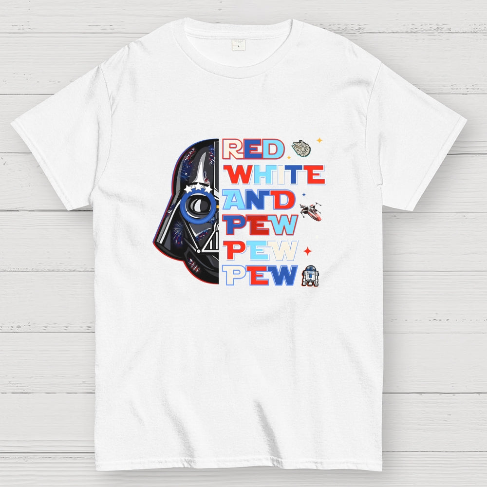 Star Movie 4th Of July Patriotic Red White Pew Pew Pew Millennium Falcon  T-Shirt