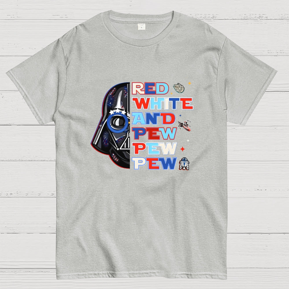 Star Movie 4th Of July Patriotic Red White Pew Pew Pew Millennium Falcon  T-Shirt