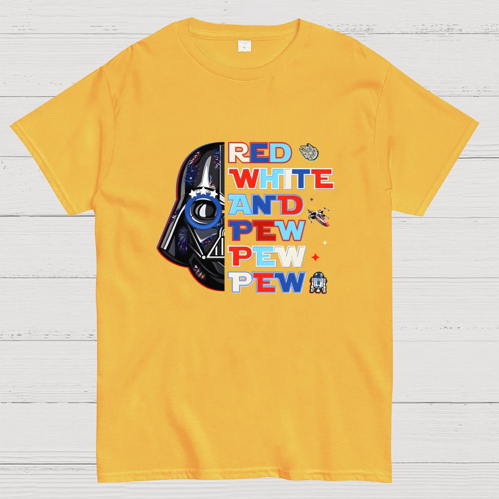 Star Movie 4th Of July Patriotic Red White Pew Pew Pew Millennium Falcon  T-Shirt