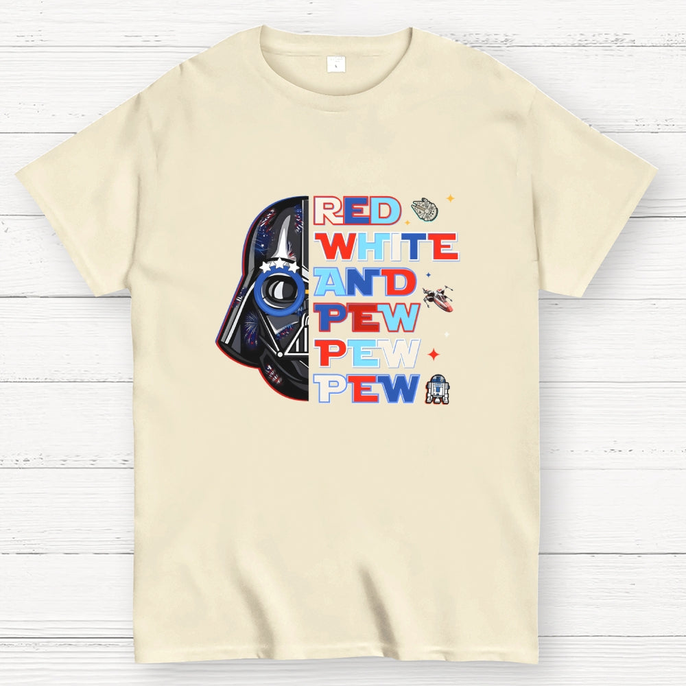 Star Movie 4th Of July Patriotic Red White Pew Pew Pew Millennium Falcon  T-Shirt