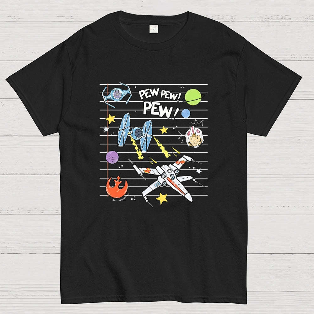 Starship Battle Pew Pew Pew  TIE Fighters X-wing Starfighter  T-Shirt