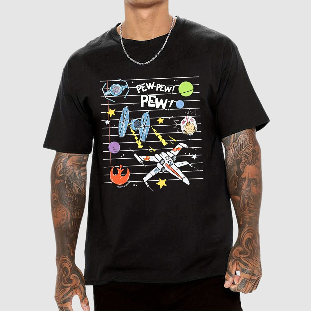 Starship Battle Pew Pew Pew  TIE Fighters X-wing Starfighter  T-Shirt