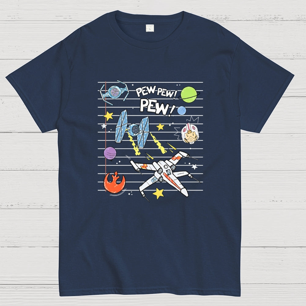 Starship Battle Pew Pew Pew  TIE Fighters X-wing Starfighter  T-Shirt