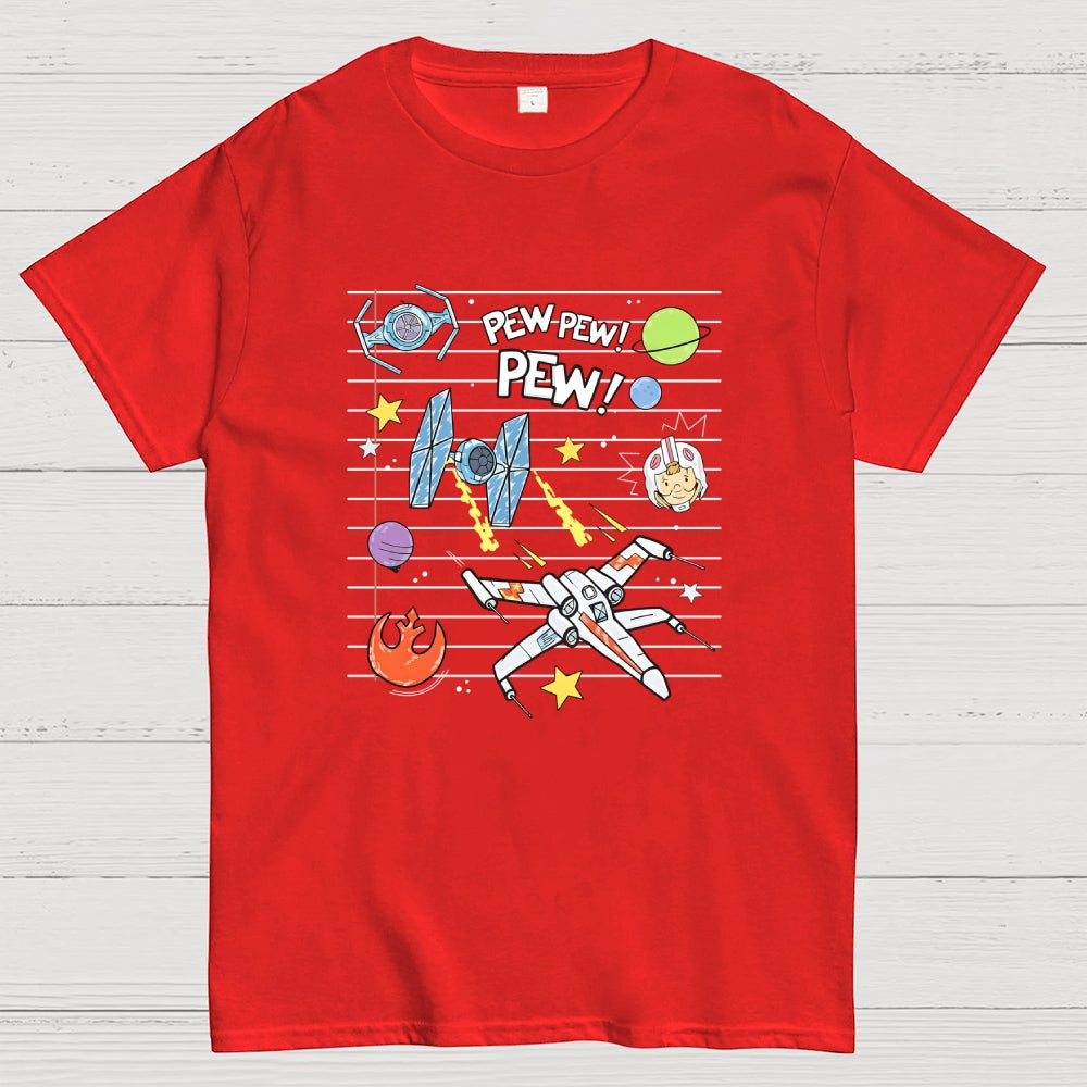 Starship Battle Pew Pew Pew  TIE Fighters X-wing Starfighter  T-Shirt