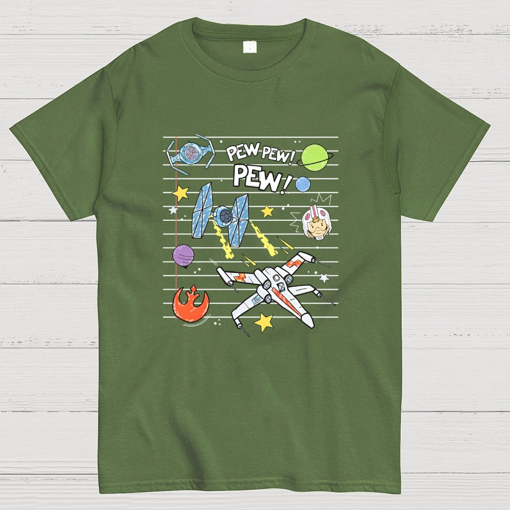 Starship Battle Pew Pew Pew  TIE Fighters X-wing Starfighter  T-Shirt