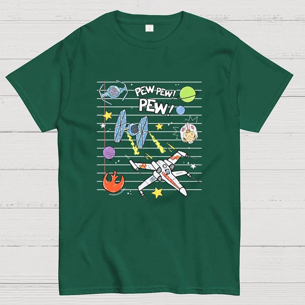 Starship Battle Pew Pew Pew  TIE Fighters X-wing Starfighter  T-Shirt