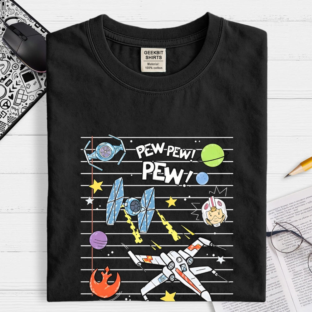 Starship Battle Pew Pew Pew  TIE Fighters X-wing Starfighter  T-Shirt