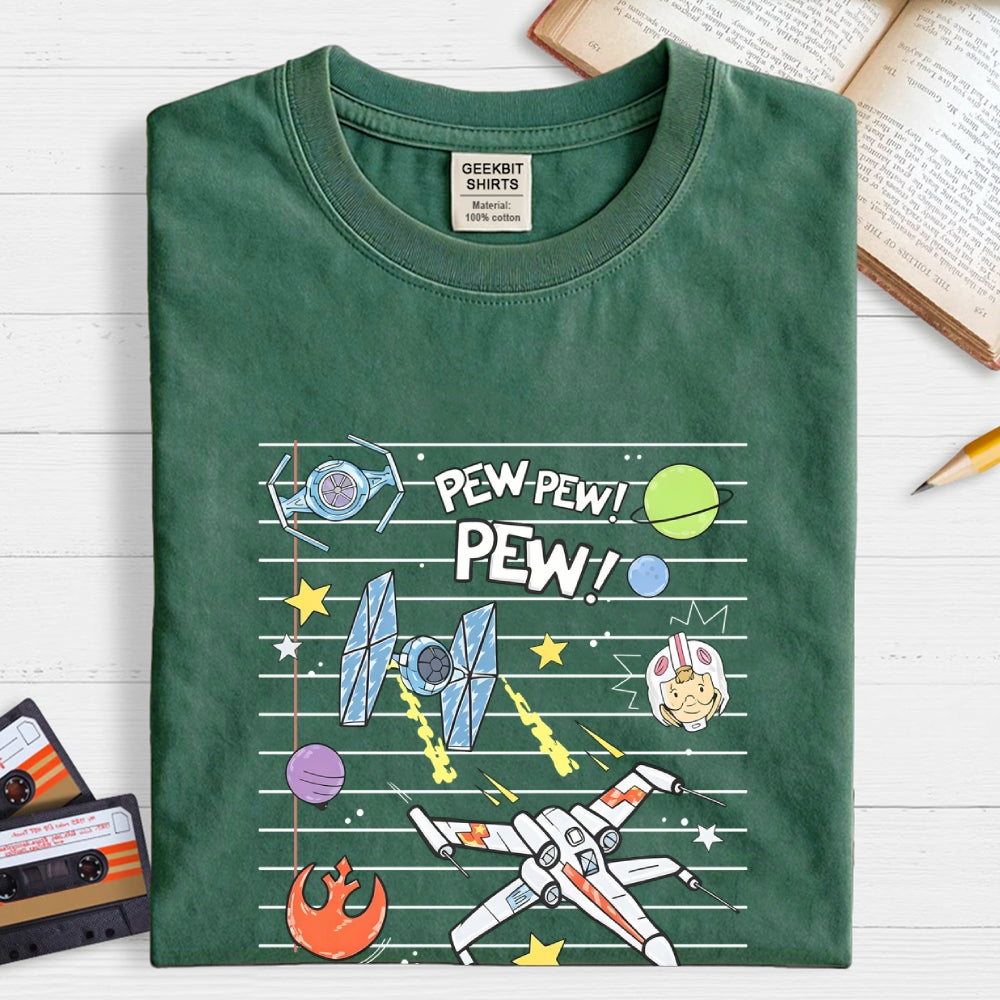 Starship Battle Pew Pew Pew  TIE Fighters X-wing Starfighter  T-Shirt