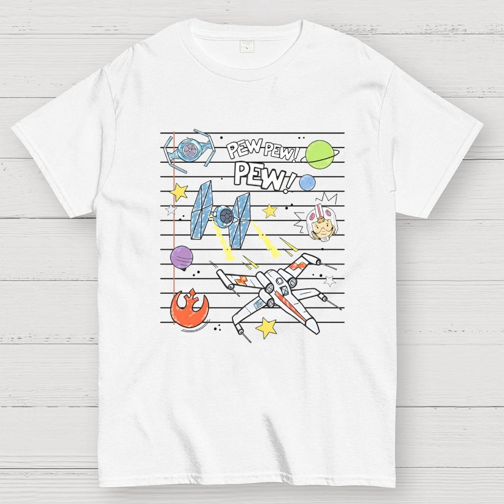 Starship Battle Pew Pew Pew  TIE Fighters X-wing Starfighter  T-Shirt