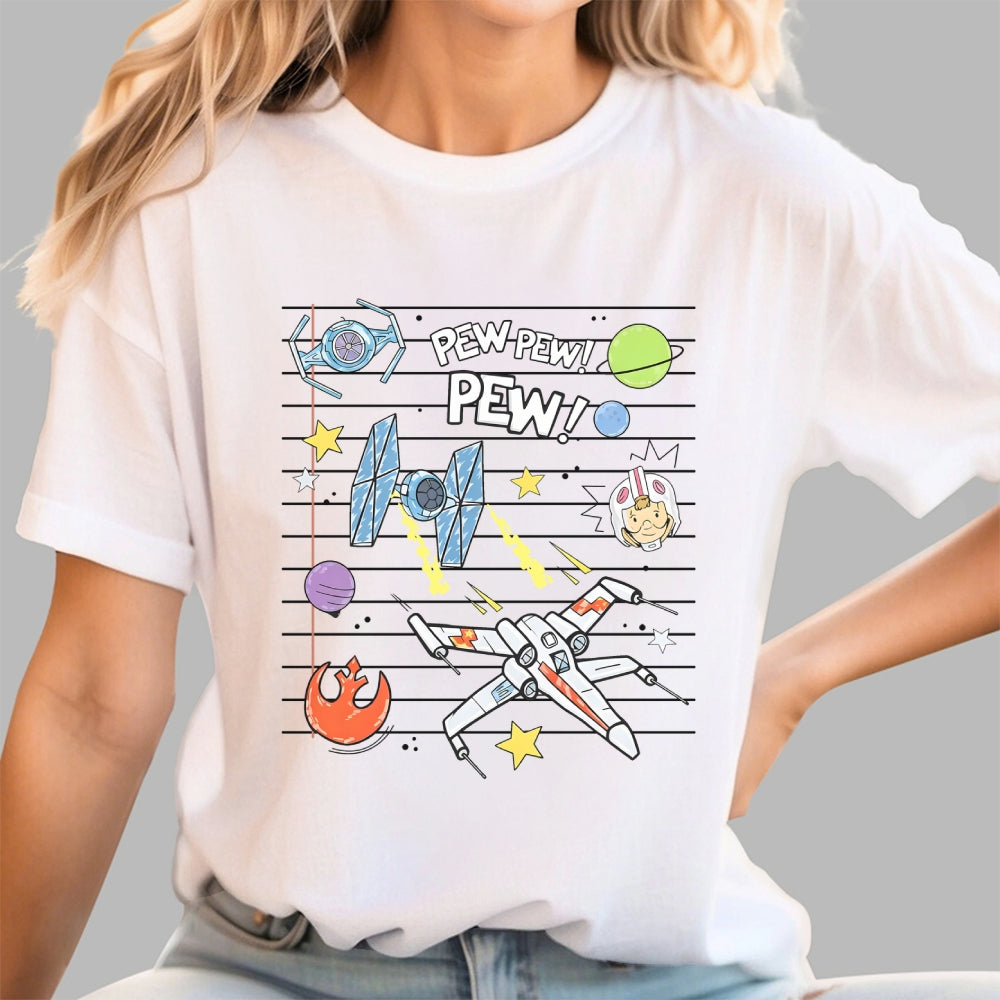 Starship Battle Pew Pew Pew  TIE Fighters X-wing Starfighter  T-Shirt