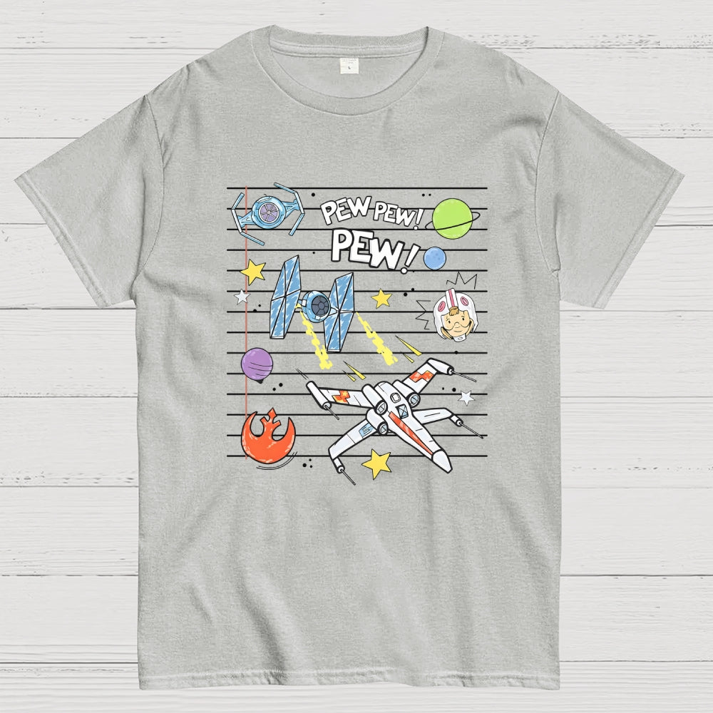 Starship Battle Pew Pew Pew  TIE Fighters X-wing Starfighter  T-Shirt