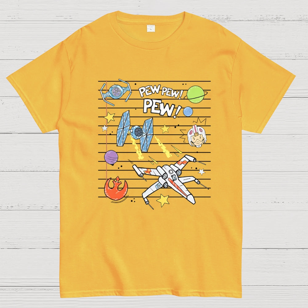 Starship Battle Pew Pew Pew  TIE Fighters X-wing Starfighter  T-Shirt