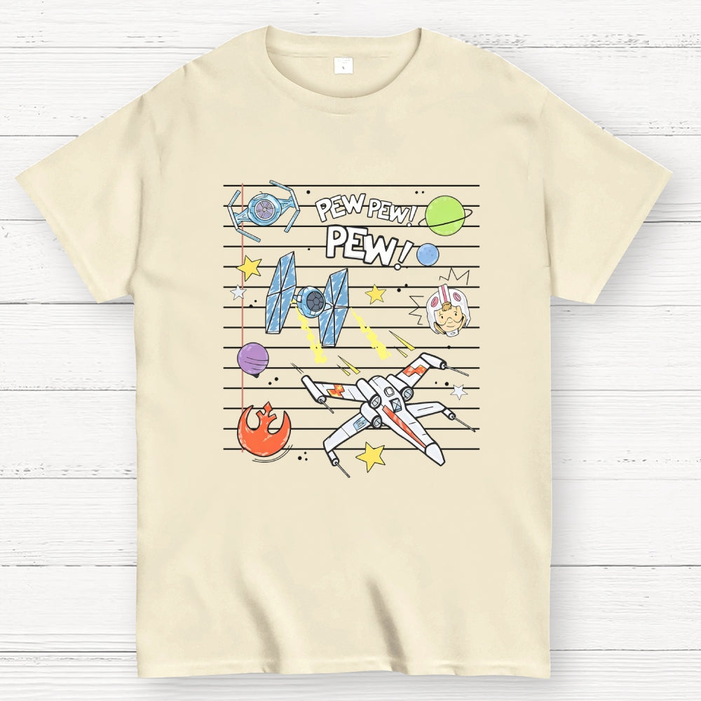 Starship Battle Pew Pew Pew  TIE Fighters X-wing Starfighter  T-Shirt