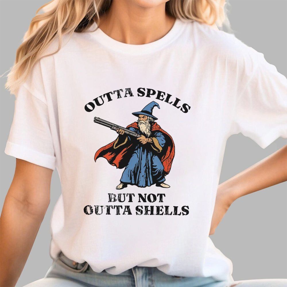 Outta Spells But Not Outta Shells Wizard Fantasy Meme  T-Shirt