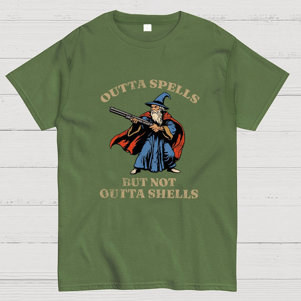Outta Spells But Not Outta Shells Wizard Fantasy Meme  T-Shirt