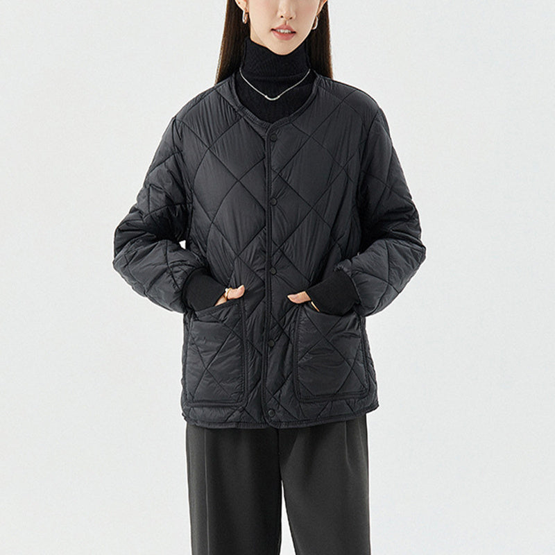 Leichter, gesteppter Damenmantel – Bequemer Rundhalsausschnitt, Nylon