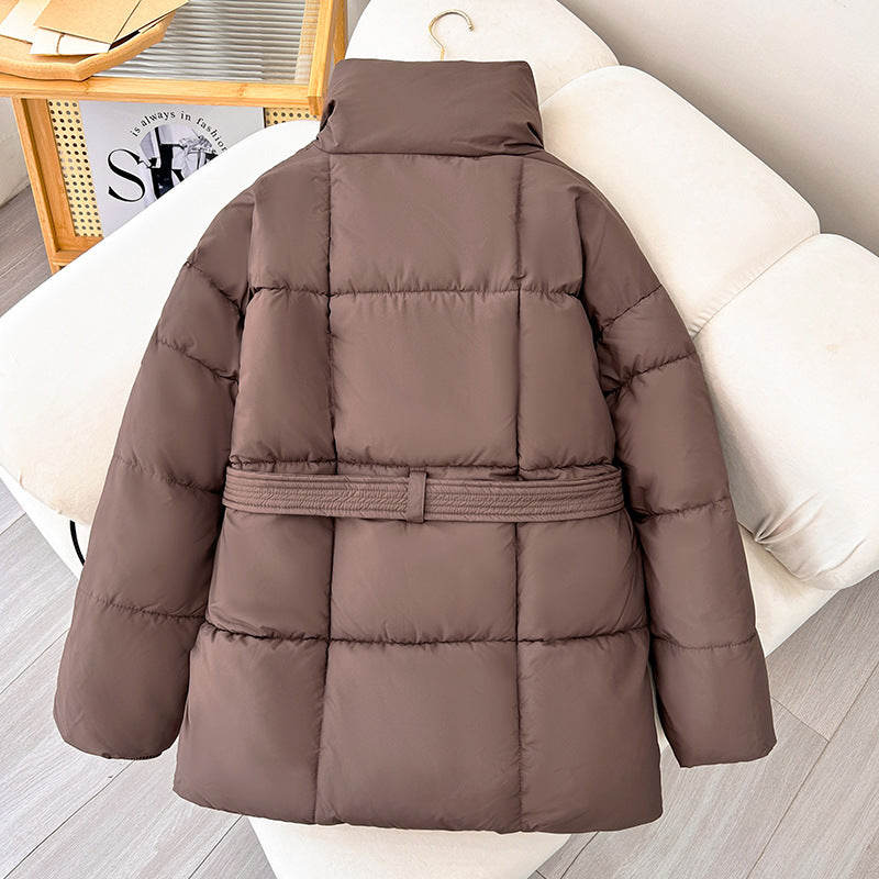 Warmer Damen-Steppmantel – Gürtel, gestepptes Nylon, mittellang bis zum Oberschenkel
