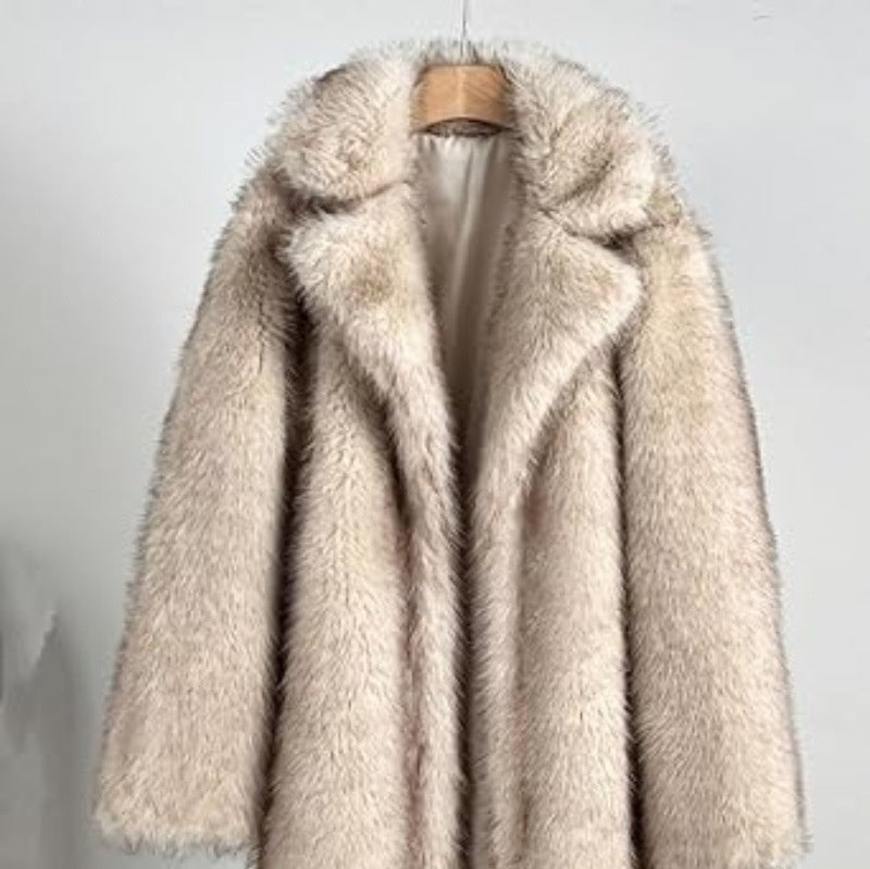 Warm Cozy Women's Long Coat - Notched Lapel, Faux Fur