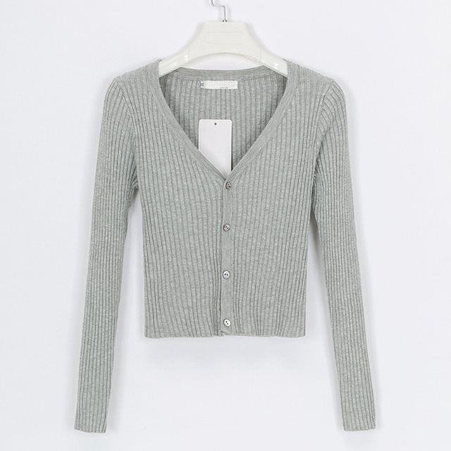 Fitted Womens Cropped Cardigan - Ribbed Knit, Casual