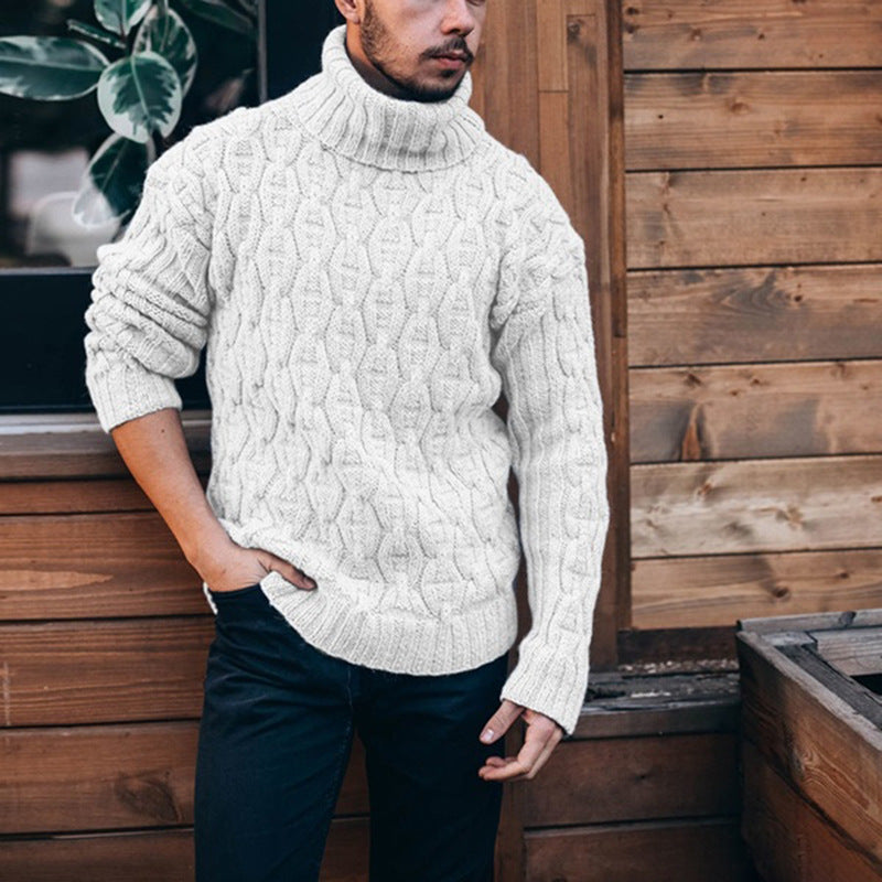 Warm Men's Turtleneck Sweater - Cable Knit, Wool Winter