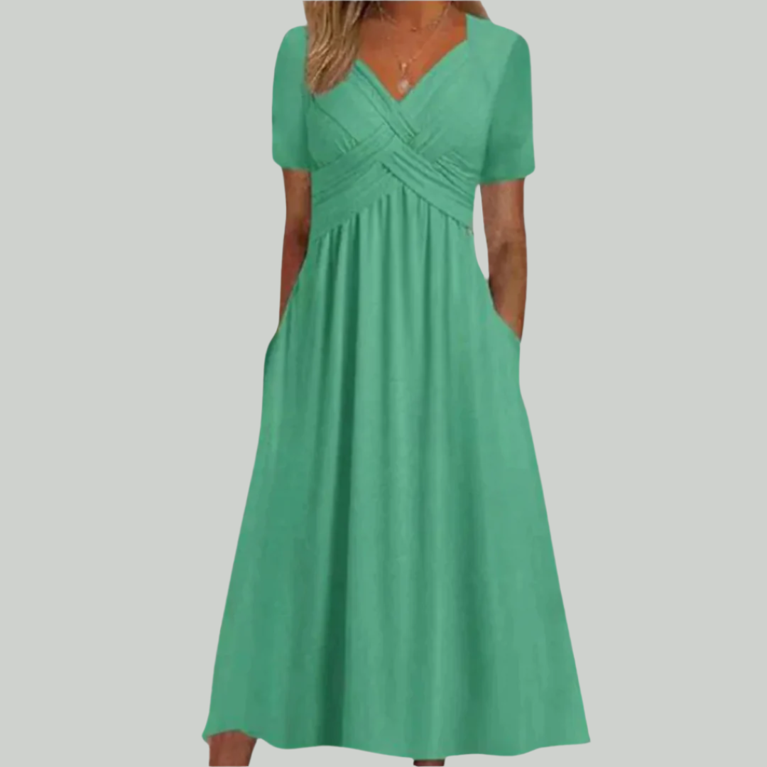 Elegant V-Neck Women's Dress, Flattering Fit in Breathable Fabric, Sizes S to 2XL - Perfect for Formal and Summer Occasions