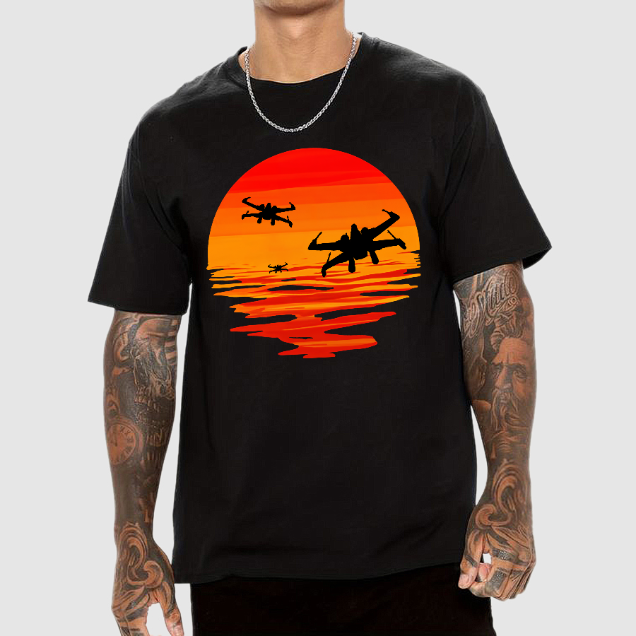 X-wing Starfighter And Sea Sunset  T-Shirt