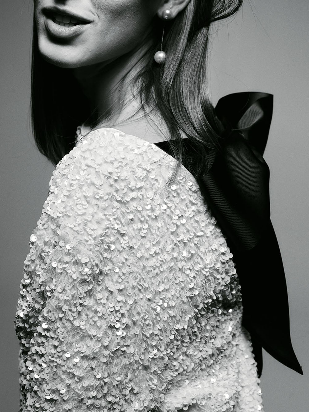 Iridescent Sequined Black Dress with Knot Closure, Elegant Formal Wedding Guest or Cocktail Dress for Women