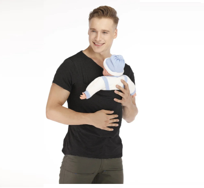 Safety Kangaroo Pocket T-Shirt for Baby Carrier - Summer Soft Polyester Clothes for Parents