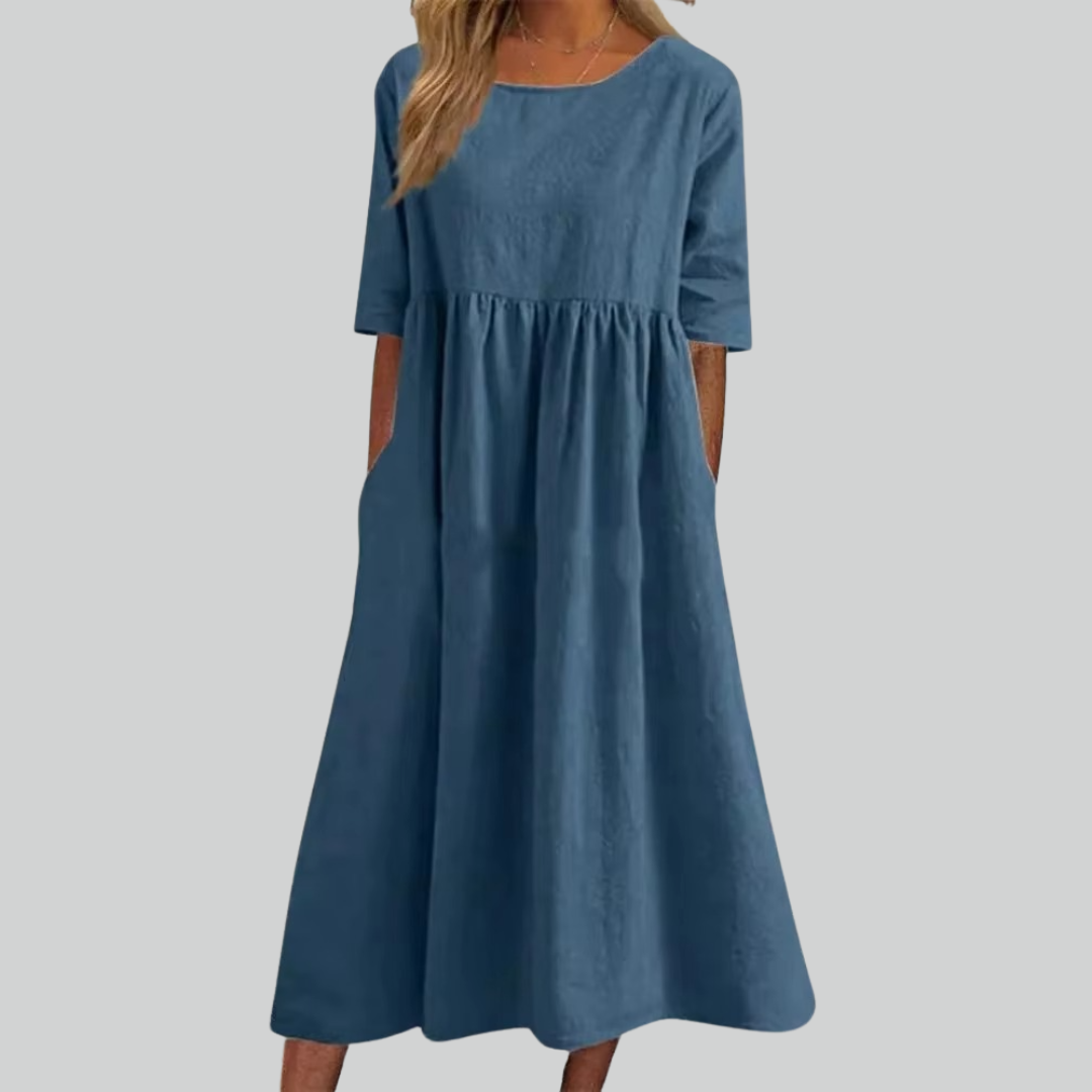 Brisa Cotton Dress - Loose Fit, Breathable Summer Style, Casual Everyday Wear, Side Pockets for Comfort
