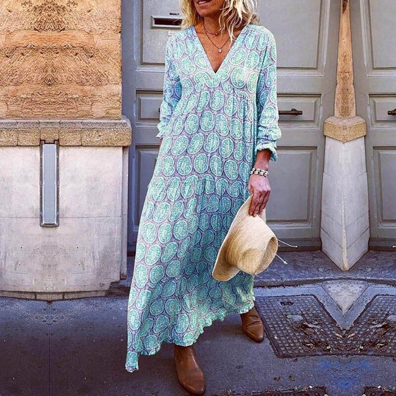 Trendy V-Neck Women's Dress with Striking Print for Spring and Summer, Eco-Friendly Fabric, Comfortable Fit, Available in Multiple Sizes