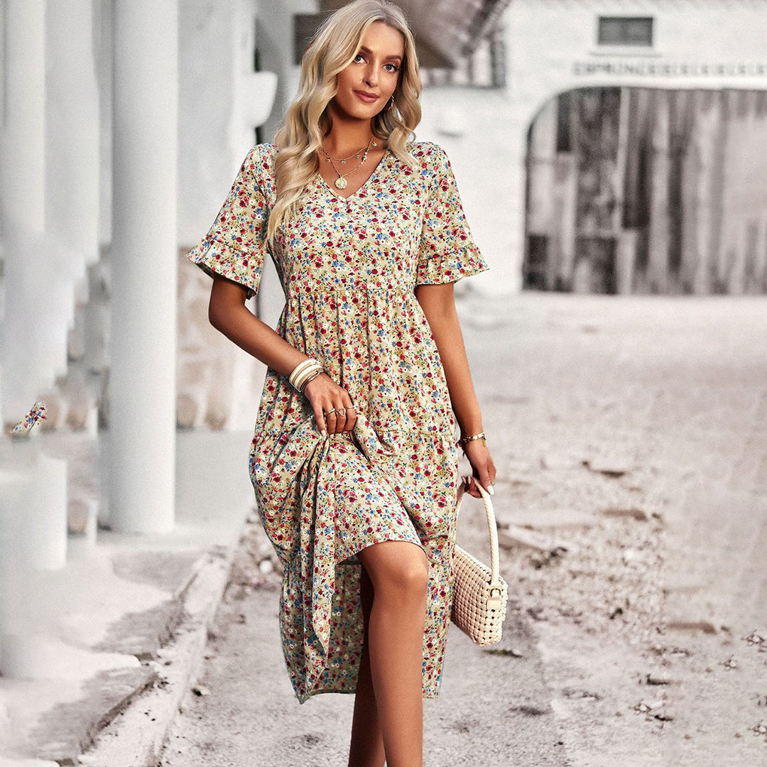 Elegant Floral Print Midi Dress - Versatile Summer Wedding Guest Dress for Work and Social Occasions