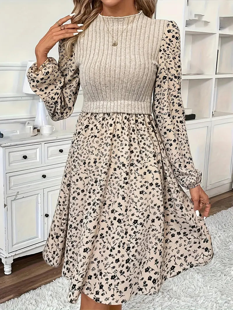 Elegant Floral Print Womens Dress with Long Sleeves for Summer and Formal Occasions