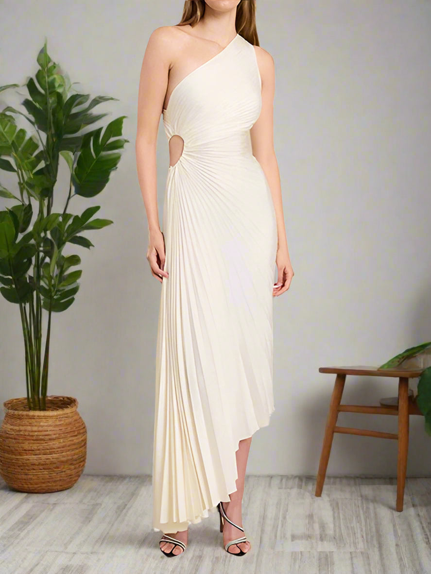 One-Shoulder Pleated Evening Dress for Weddings, Formal Gowns, Elegant Black Formal Dress