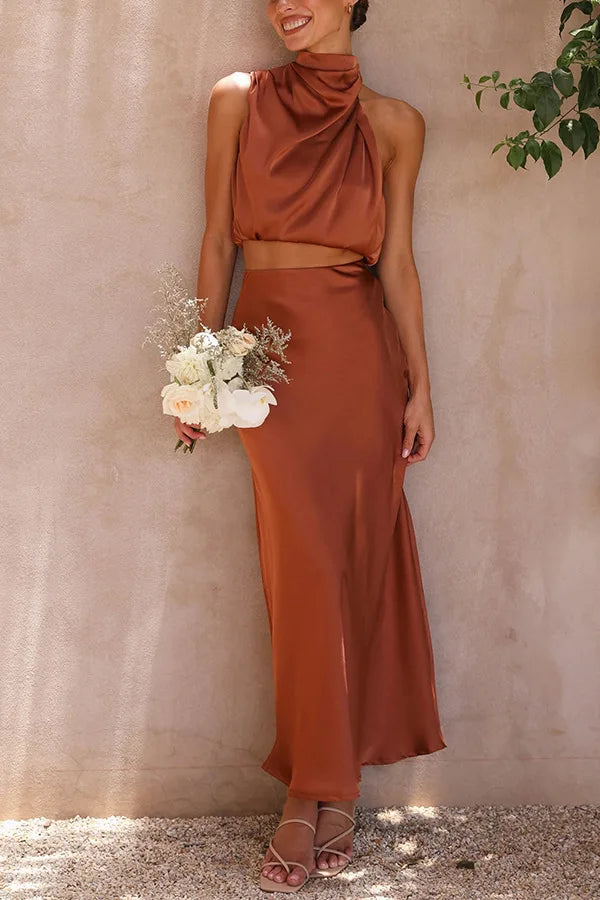 Stylish Women's Set with Sleeveless Top and Long Maxi Skirt for Casual and Formal Occasions