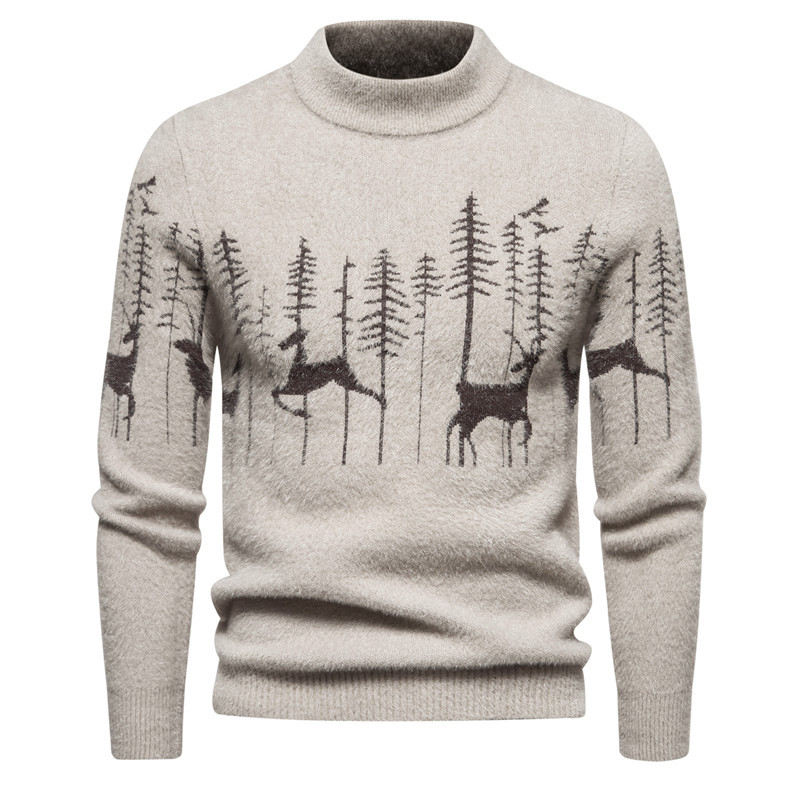 Warm Classic Men's Pullover - Crewneck Cotton Jacquard