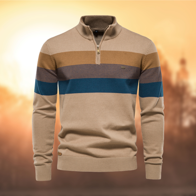 Soft Classic Men’s Zip Pullover - Striped Cotton Casual
