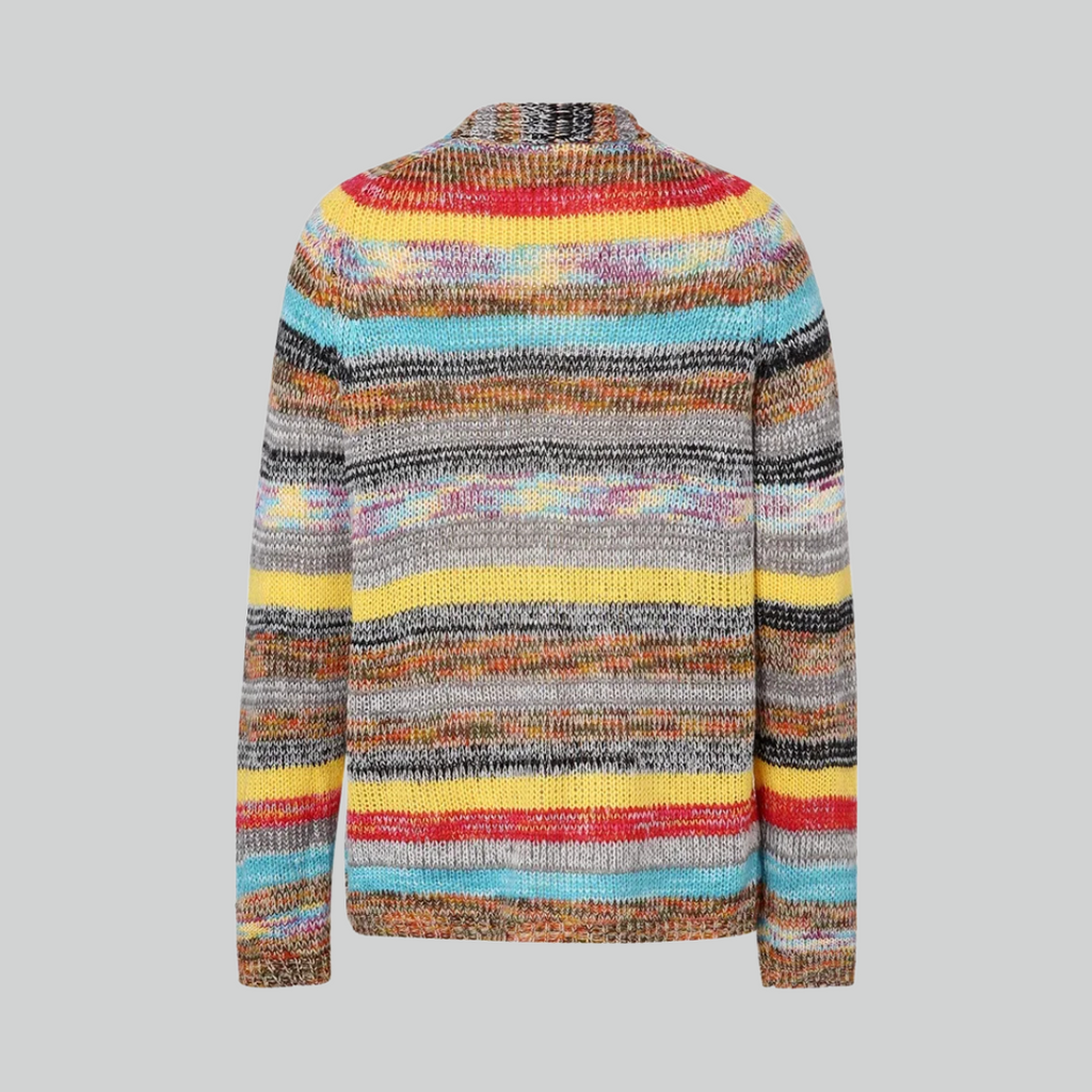 Women Cardigan Sweater Colorful Striped Knit Coats Long Sleeve Casual Fall Winter Wear