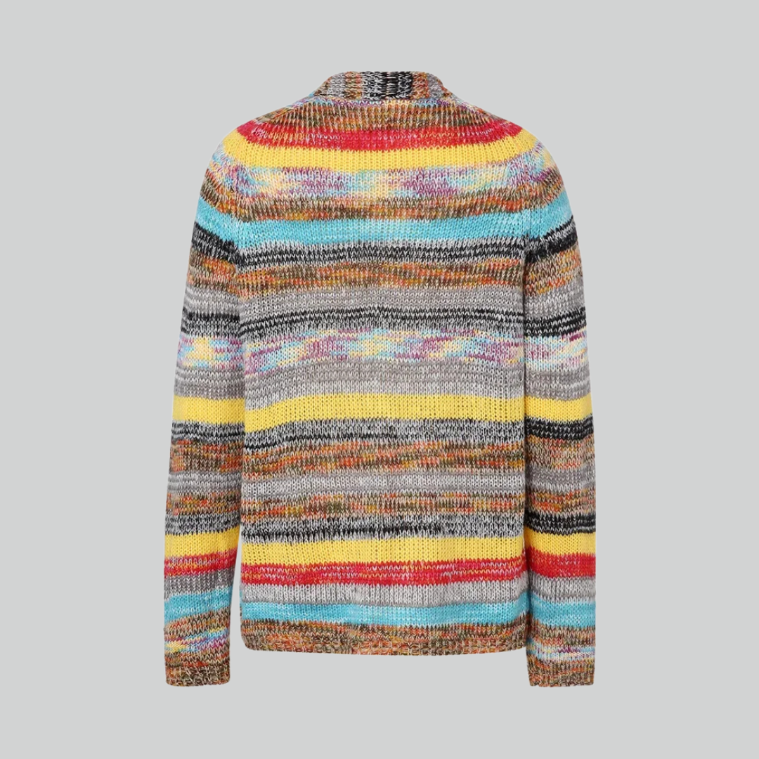 Women Cardigan Sweater Colorful Striped Knit Coats Long Sleeve Casual Fall Winter Wear