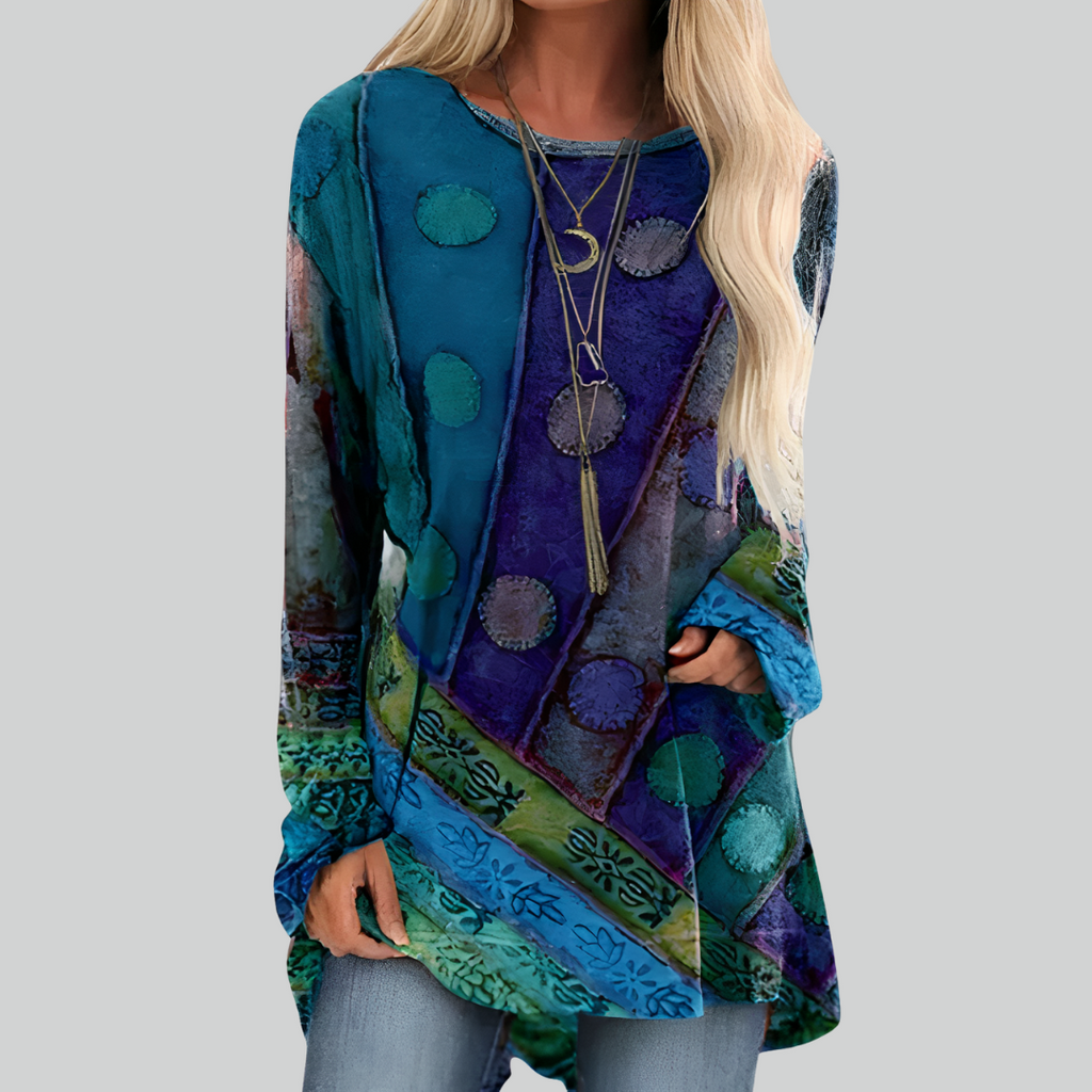 Stylish Blouse Casual Top for Everyday Wear - Ethnic Print, Relaxed Fit, Bohemian Charm, Versatile for All Occasions