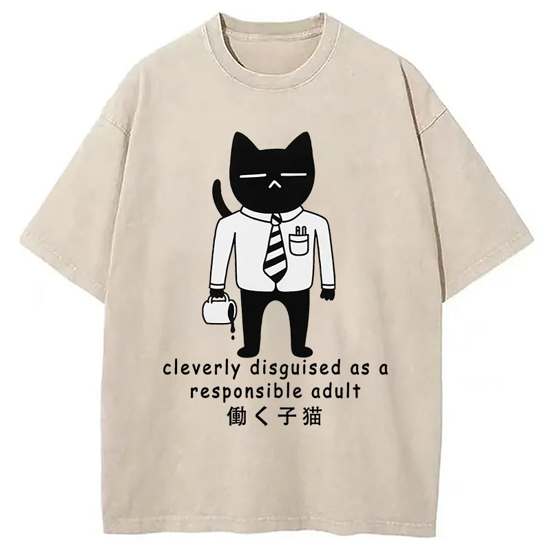 bbb Cat At Work Japan Washed T-Shirt